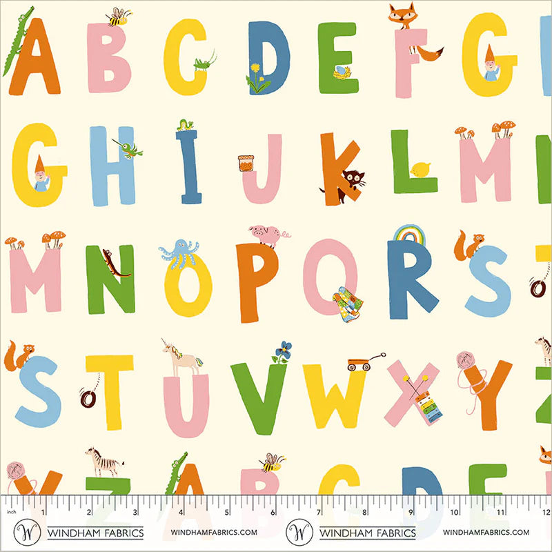 Heather Ross Favorites- Cream Alphabet: Sold by the 1/2 yard