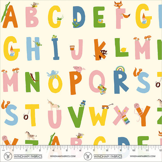 Heather Ross Favorites- Cream Alphabet: Sold by the 1/2 yard
