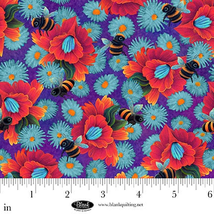 Luminous Haven- Purple Bumblebees: Sold by the 1/2 yard