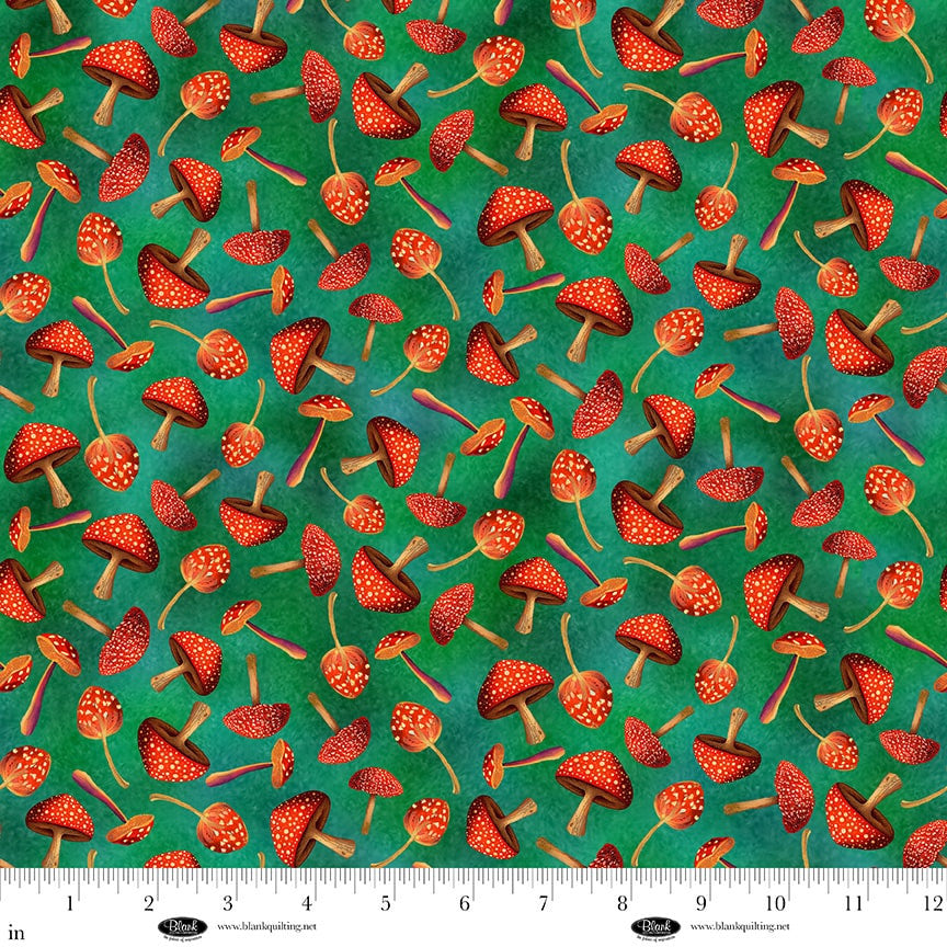 Luminous Haven- Green Mushrooms: Sold by the 1/2 yard