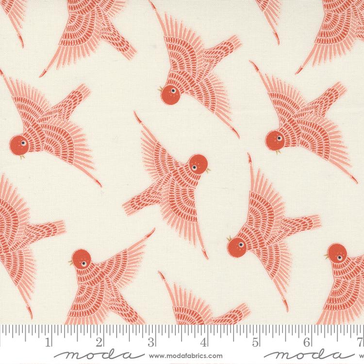 Birdsong- Cardinal Birds in Flight: Sold by the 1/2 yard