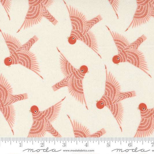 Birdsong- Cardinal Birds in Flight: Sold by the 1/2 yard