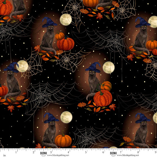Harvest Haunt- Black Cats and Witch Hats: Sold by the 1/2 yard