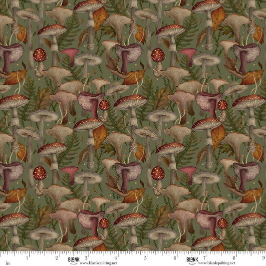Harvest Haunt- Olive Green Mushrooms: Sold by the 1/2 yard
