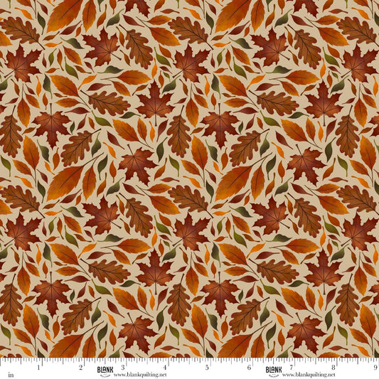 Harvest Haunt- Cream Tossed Fall Leaves: Sold by the 1/2 yard