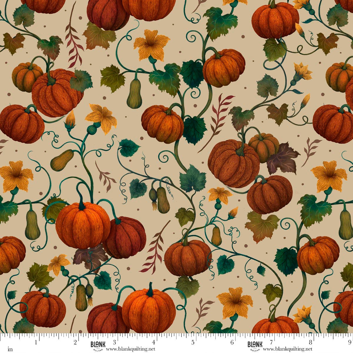Haunted Harvest- Cream Pumpkin & Squash Vines: Sold by the 1/2 yard