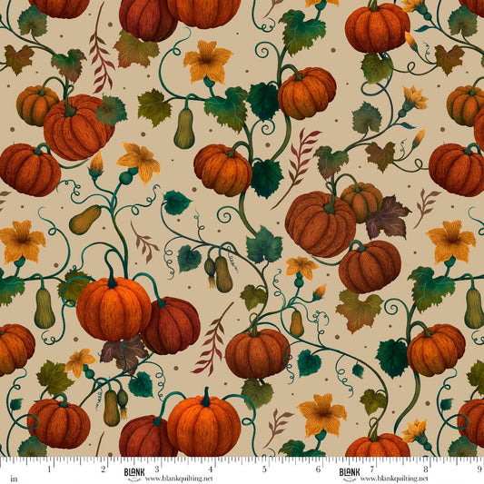 Harvest Haunt- Cream Pumpkin & Squash Vines: Sold by the 1/2 yard
