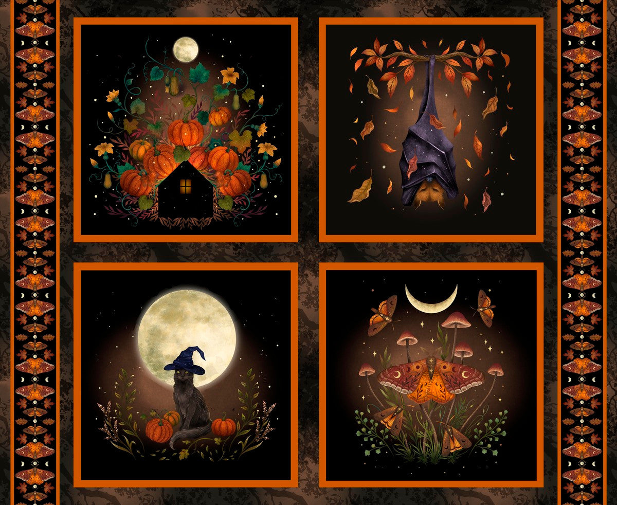 Haunted Harvest- Black Harvest Haunt 36" Block Panel: Sold by the PANEL
