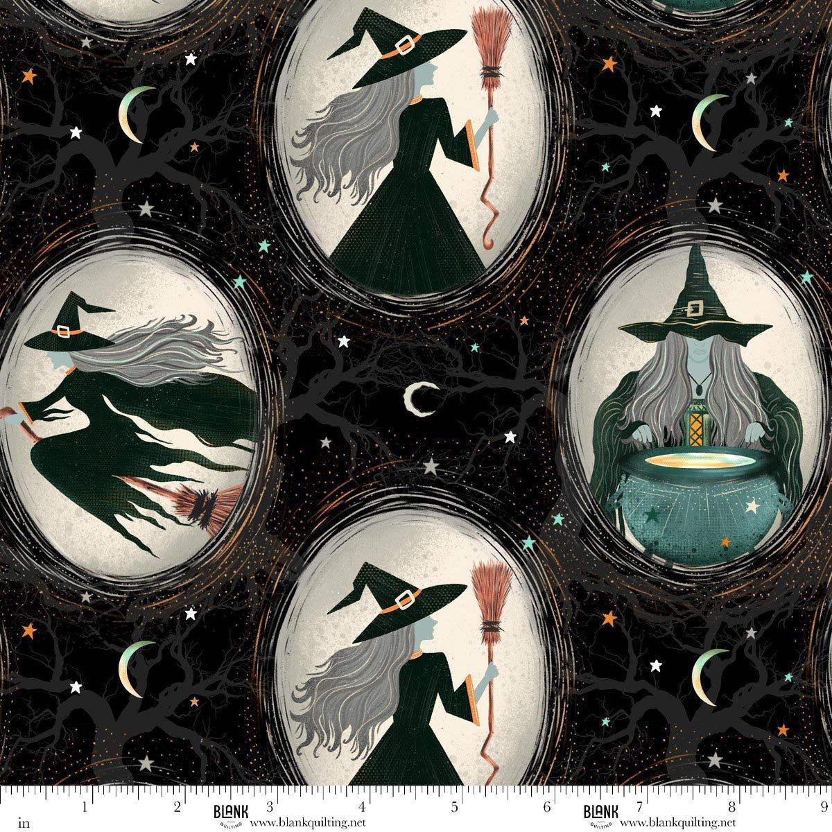 Witchy Wicked- Black Witch Cameos: Sold by the 1/2 yard