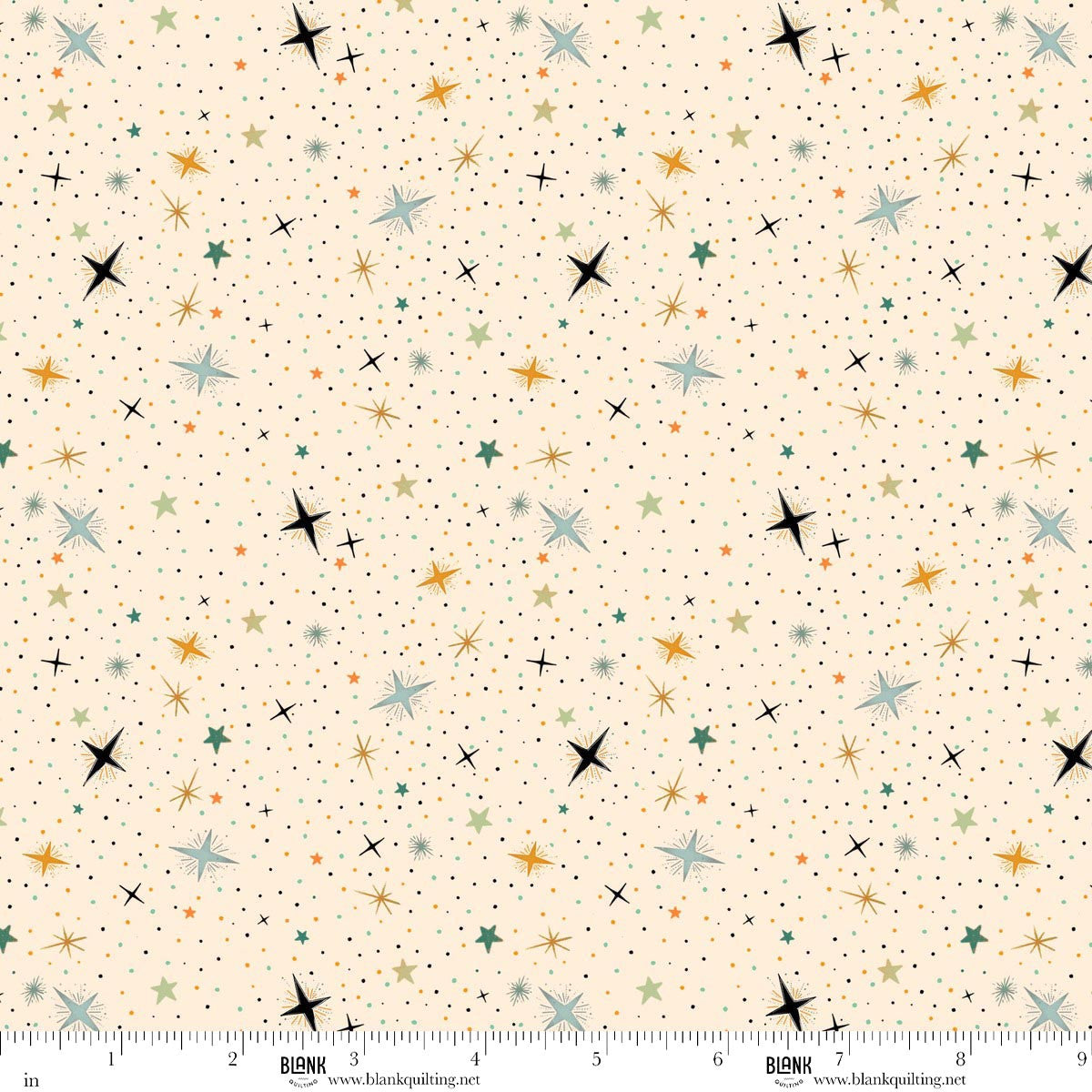 Witchy Wicked- Cream Stars: Sold by the 1/2 yard