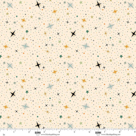 Witchy Wicked- Cream Stars: Sold by the 1/2 yard