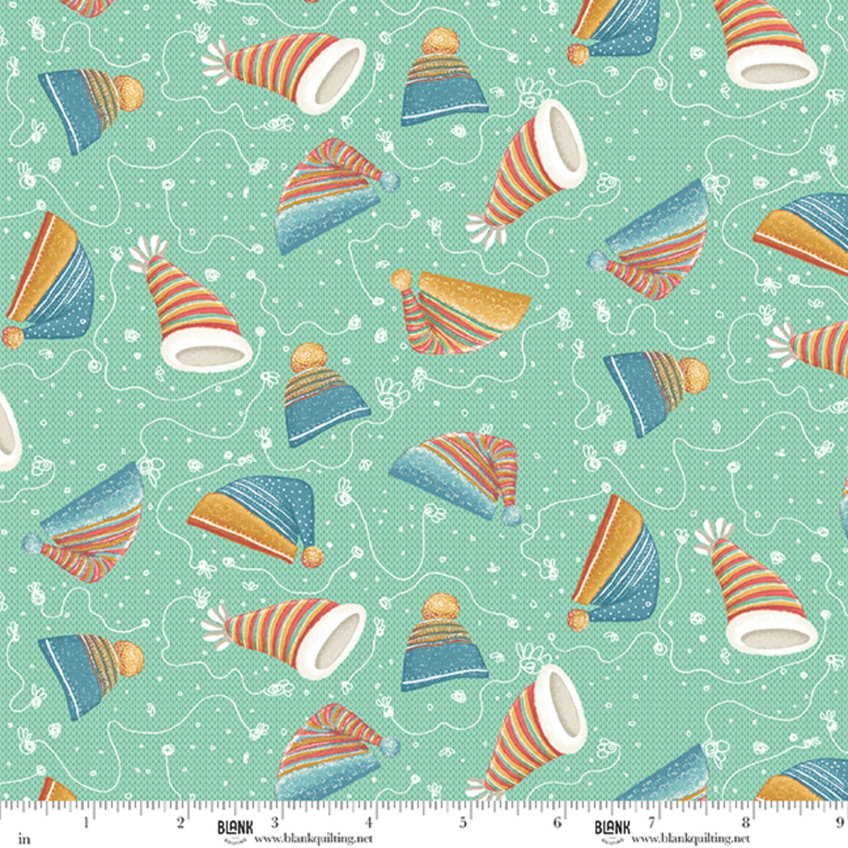 Snowmates- Mint Tossed Hats: Sold by the 1/2 yard