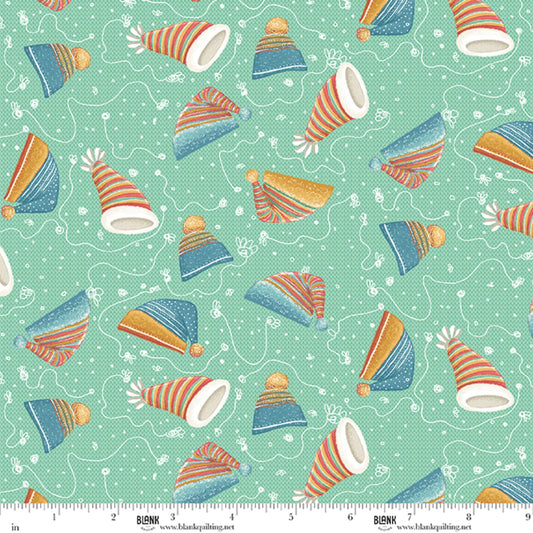 Snowmates- Mint Tossed Hats: Sold by the 1/2 yard