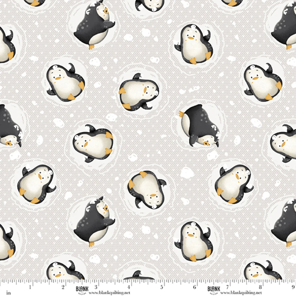 Snowmates- Gray Penguins Toss: Sold by the 1/2 yard