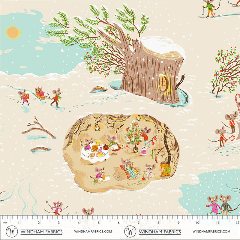 Heather Ross Favorites- Cream Christmas Mice: Sold by the 1/2 yard
