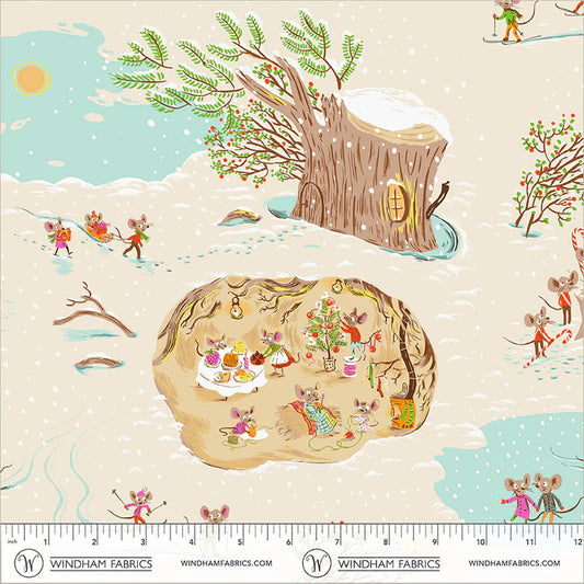 Heather Ross Favorites- Cream Christmas Mice: Sold by the 1/2 yard