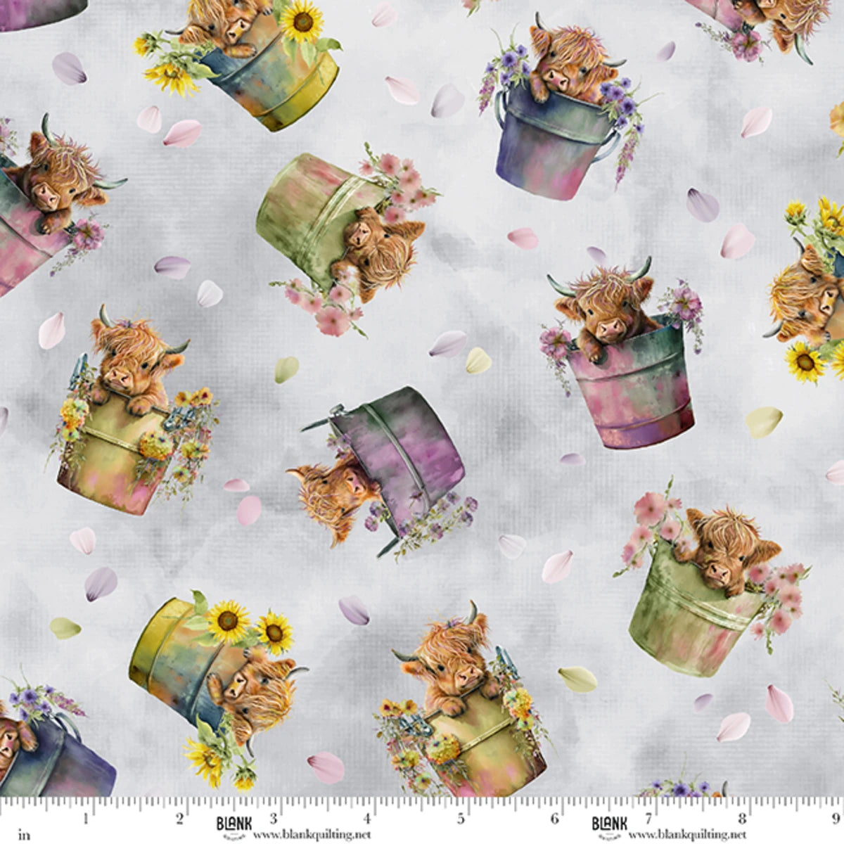 Deja Moo- Mist Highland Baby Pails: Sold by the 1/2 yard