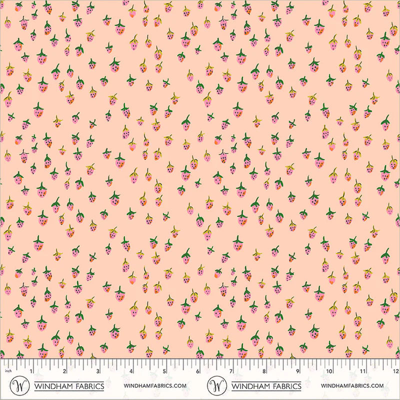 Heather Ross Favorites- Blush Field Strawberries: Sold by the 1/2 yard