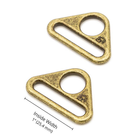 Triangle Ring Flat 1" Antique Brass: 2Pcs