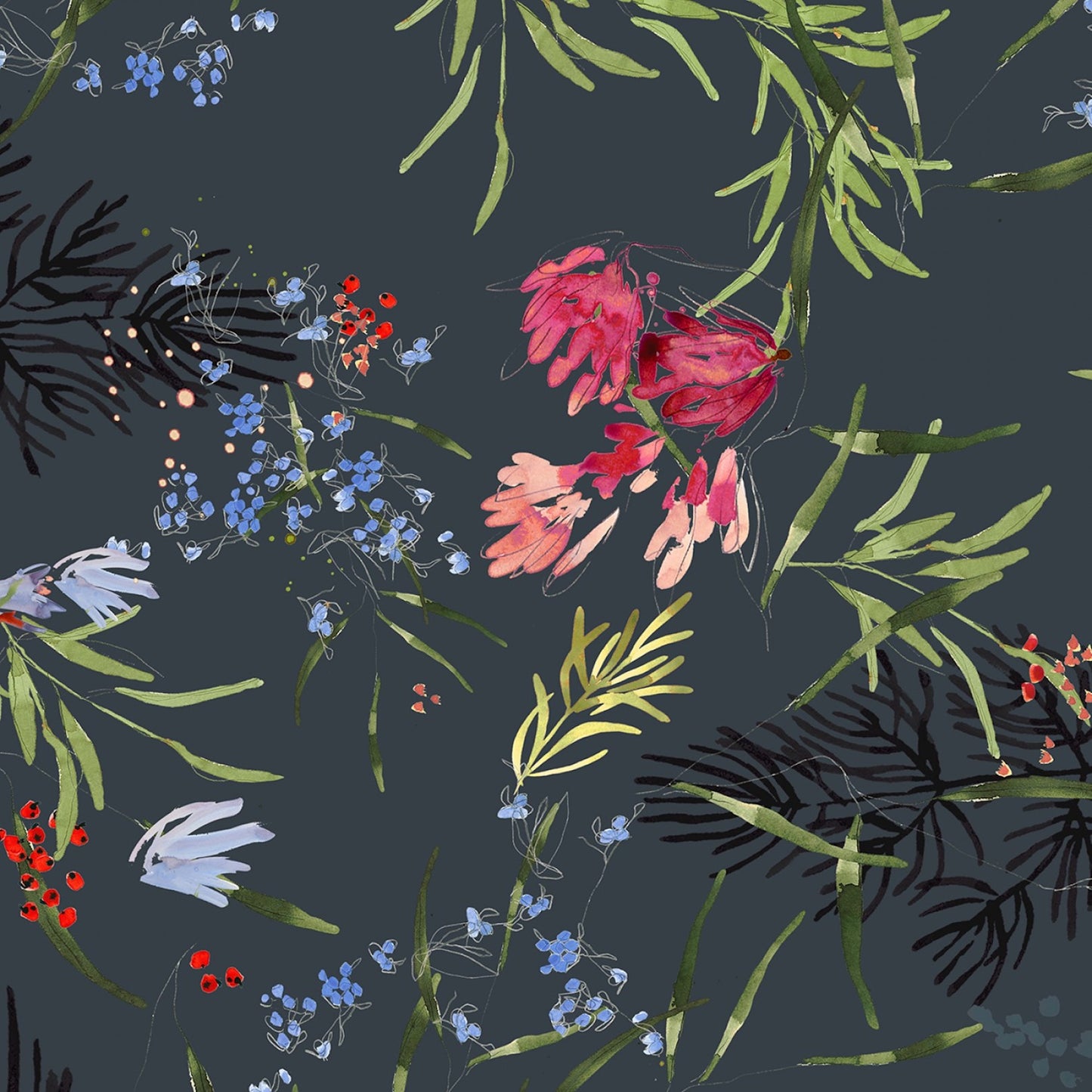 Slate Meadow Floral 108" Wide Back: Sold by the 1/2 yard.