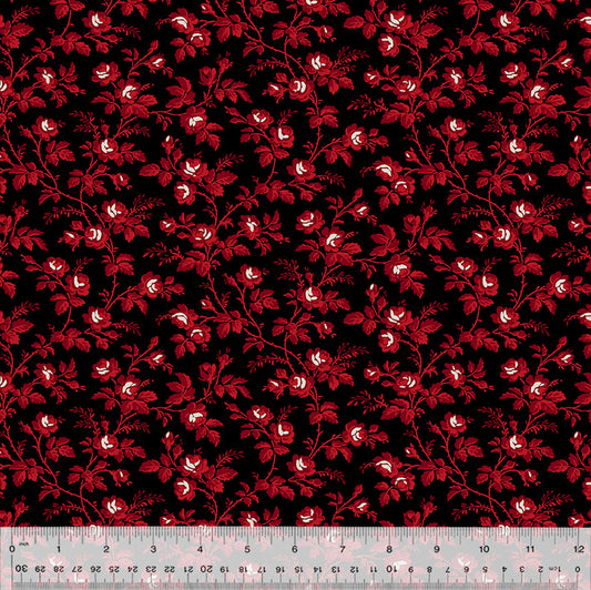 Sable & Scarlet- Black Flowering Vine: Sold by the 1/2 Yard