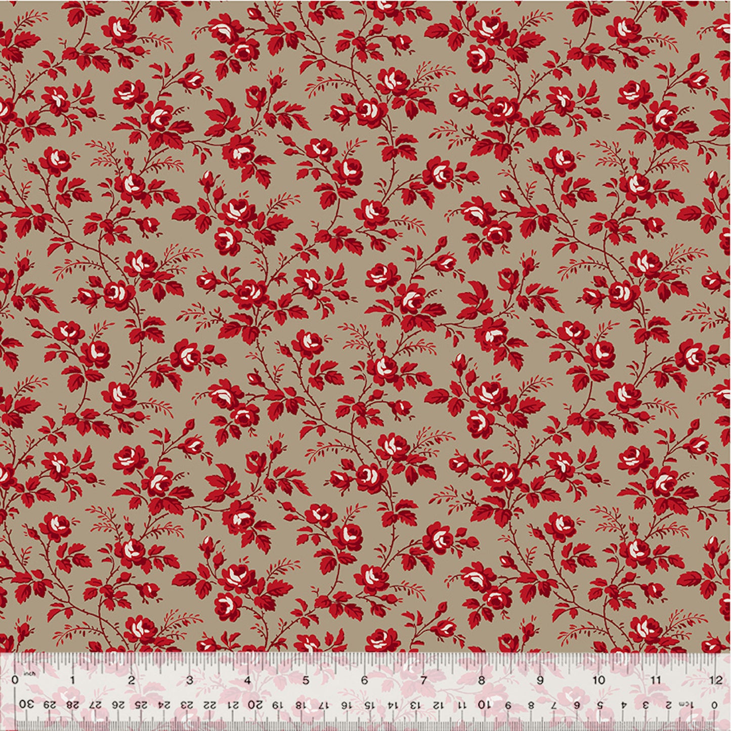 Sable & Scarlet- Taupe Flowering Vine: Sold by the 1/2 Yard