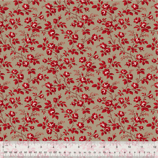 Sable & Scarlet- Taupe Flowering Vine: Sold by the 1/2 Yard