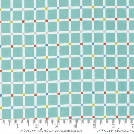 Delivered with Love- Aqua Grid Check: Sold by the 1/2 yard