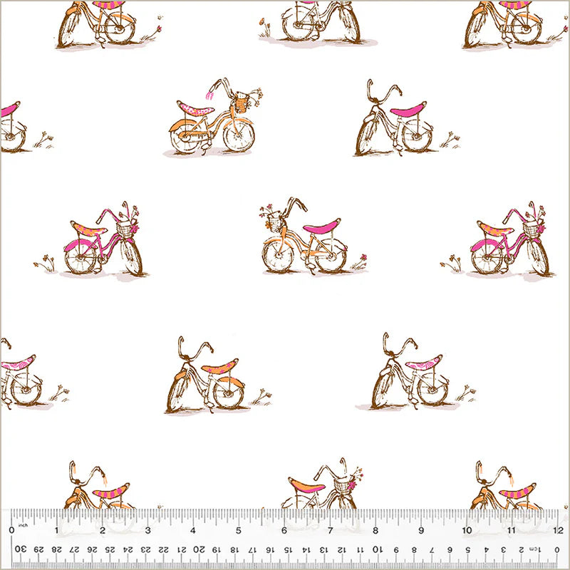 Heather Ross Favorites- White Dream Bike: Sold by the 1/2 yard