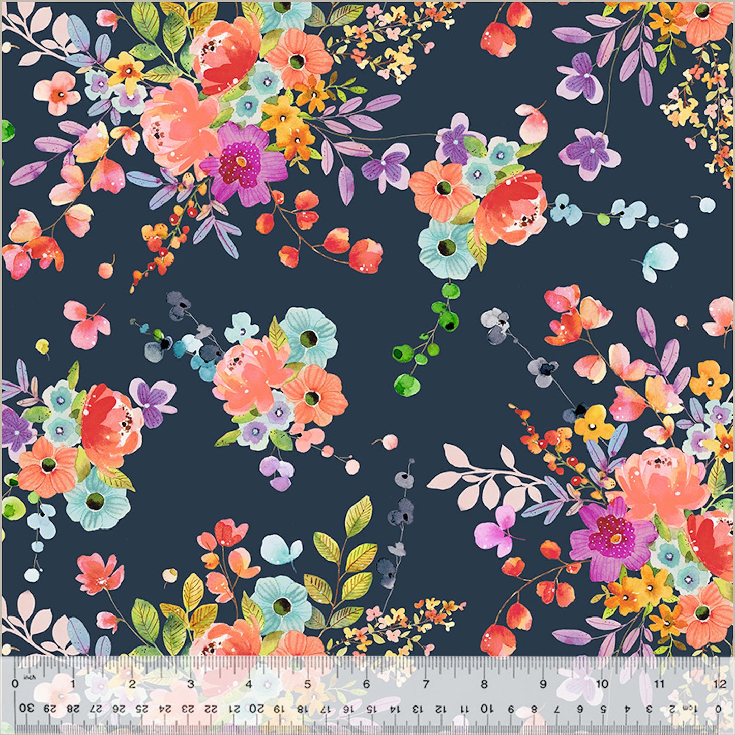 Wild Meadow- Navy Bountiful Bouquets: Sold by the 1/2 Yard