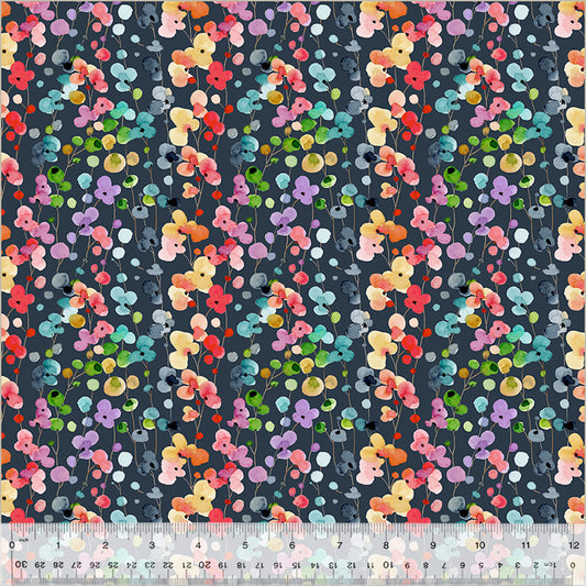 Wild Meadow- Navy Petite Blooms: Sold by the 1/2 Yard