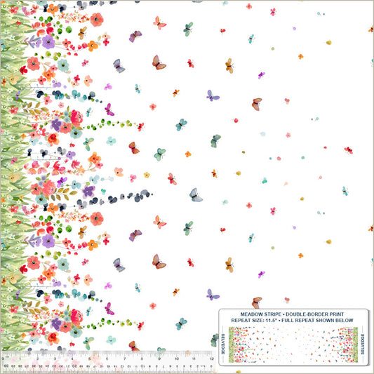 Wild Meadow- White Meadow Stripe: Sold by the 1/2 Yard