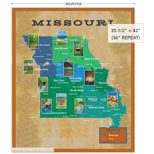 All Missouri Shop Hop 2025- Tan Natural Getaways Panel: Sold by the PANEL. PREORDER