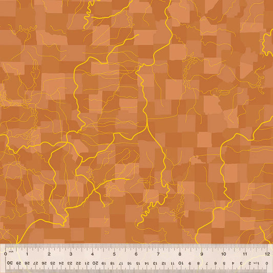 All Missouri Shop Hop 2025- Burnt Orange Flowing Rivers: Sold by the 1/2 yard. PREORDER