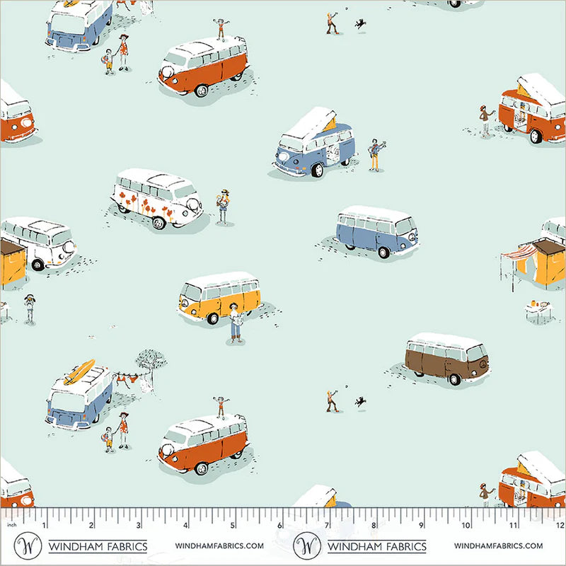 Heather Ross Favorites- Aqua Bus: Sold by the 1/2 yard