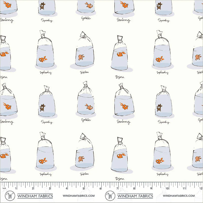Heather Ross Favorites- White Goldfishes in Bags: Sold by the 1/2 yard