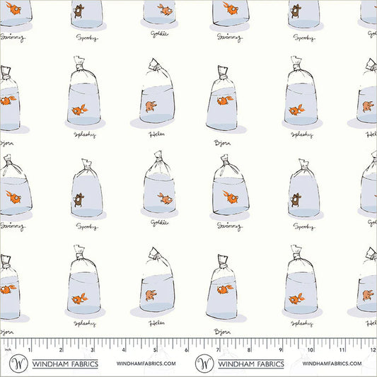 Heather Ross Favorites- White Goldfishes in Bags: Sold by the 1/2 yard