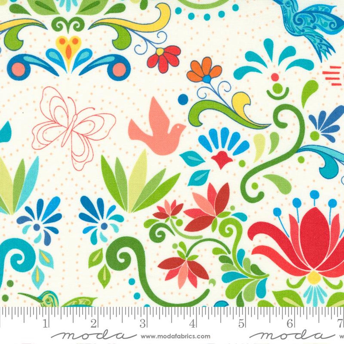 Land of Enchantment- Marshmallow White Talavera Floral: Sold By The 1/2 Yard.