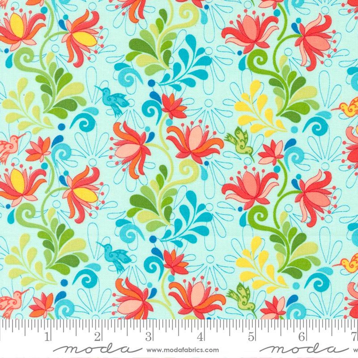 Land of Enchantment- Green Aqua Yucca Floral: Sold By The 1/2 Yard.