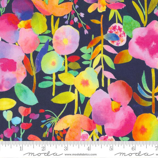 Gradients Auras- Onyx Dreamy Flowers: Sold by the 1/2 yard.