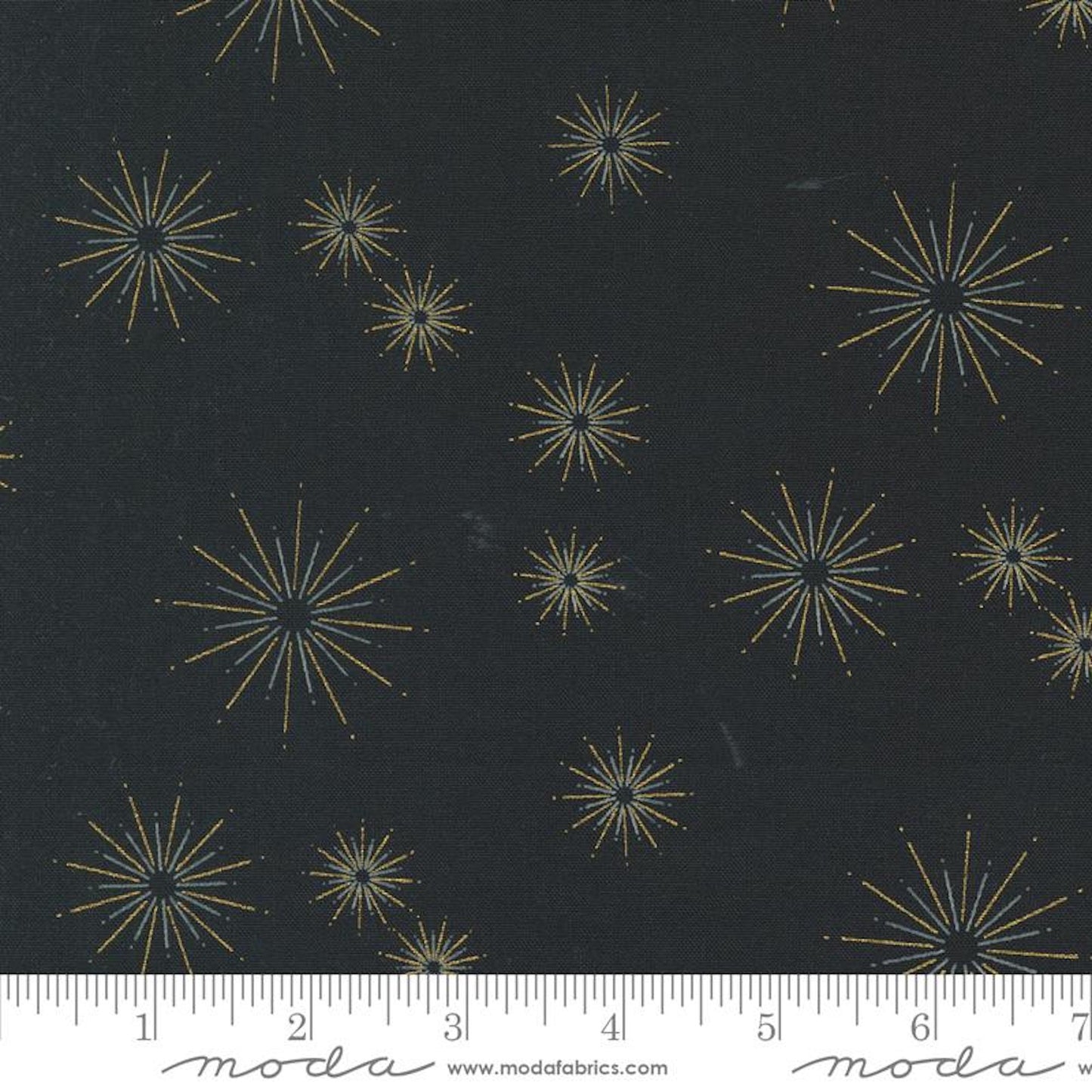 Shimmer- Ebony Stars- Metallic: Sold by the 1/2 yard