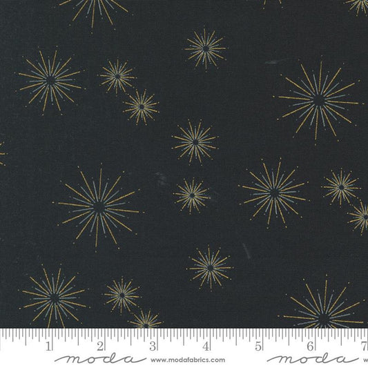 Shimmer- Ebony Stars- Metallic: Sold by the 1/2 yard