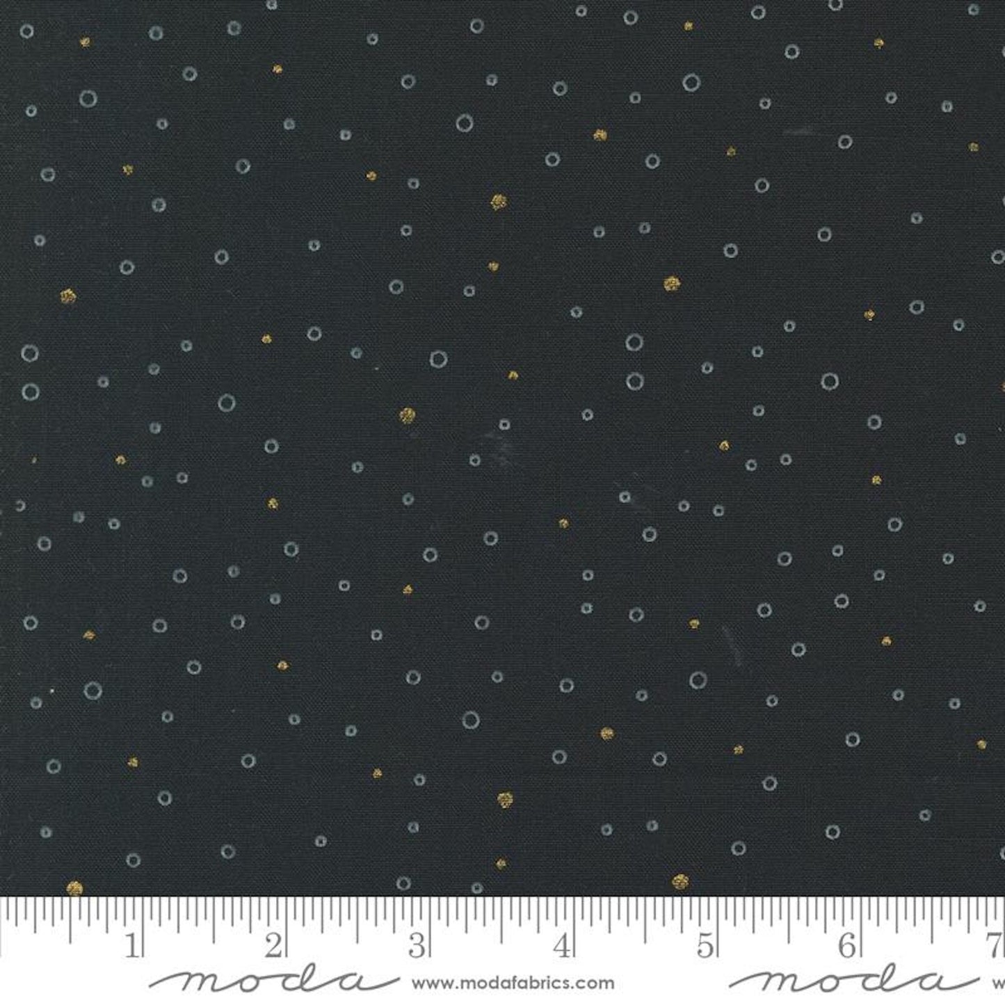 Shimmer- Ebony Snowing Dots- Metallic: Sold by the 1/2 yard