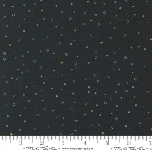 Shimmer- Ebony Snowing Dots- Metallic: Sold by the 1/2 yard