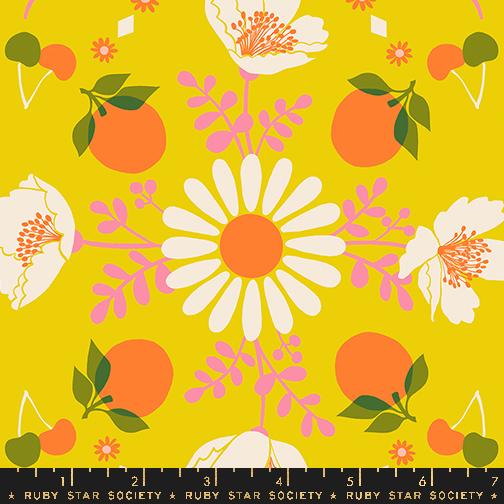 Juicy- Golden Hour Poppy Garden: Sold by the 1/2 yard