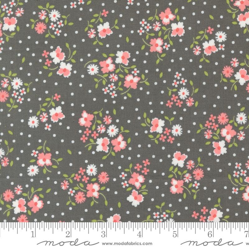 Cali Co- Slate Flower Dot: Sold by the 1/2 Yard