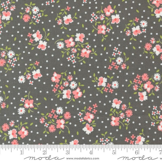 Cali Co- Slate Flower Dot: Sold by the 1/2 Yard
