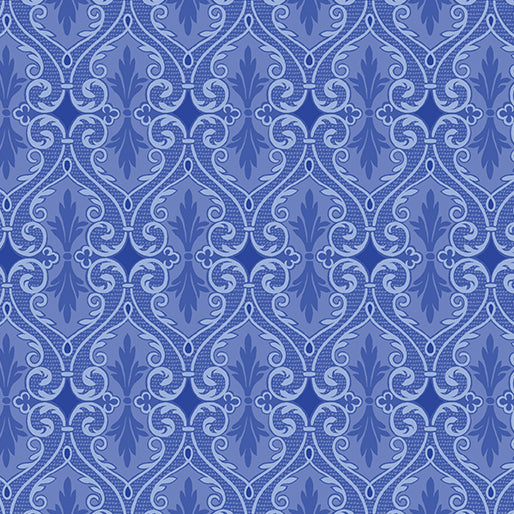 Circle of Butterflies- Dark Lapis Damask Pearl: Sold By The 1/2 Yard