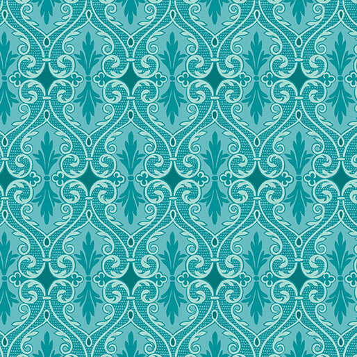 Circle of Butterflies- Dark Azure Damask Pearl: Sold By The 1/2 Yard