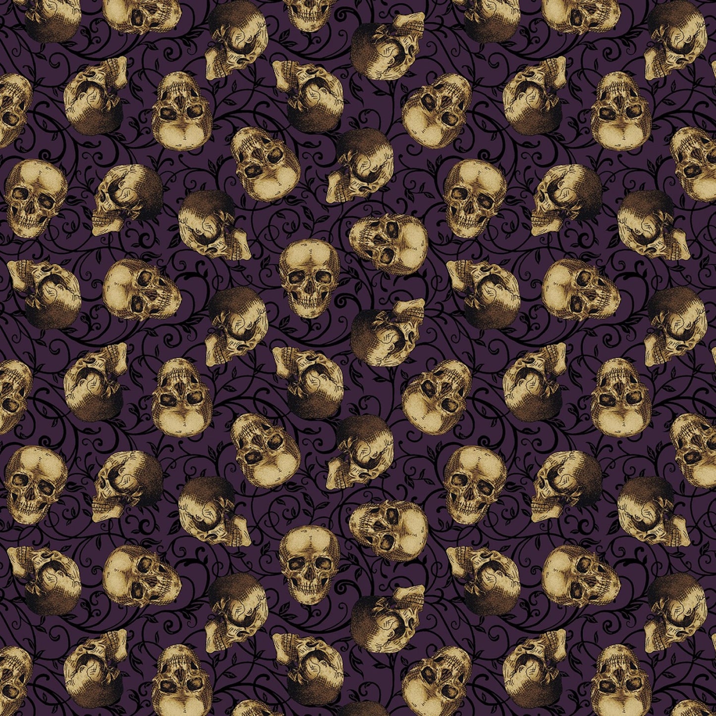 Bones- Dark Plum Tossed Skulls